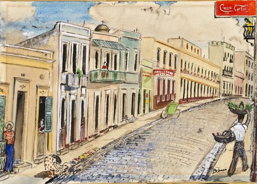 Walter Dehner,  Calle de San Juan, s/f;  acuarela sobre papel 9 ¼” x 14 ¼”