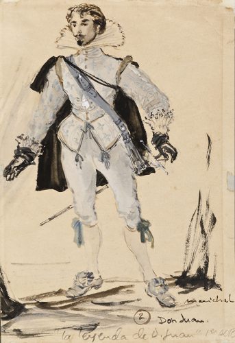 Carlos Marichal,  “Boceto para figurines – Don Juan”, 1951; témpera y tinta sobre papel 11 ¾” x 8 1/8”