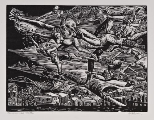 Carlos Raquel Rivera, “Huracán del Norte”, 1955 linóleo, 17 ¾” x 21 ½”