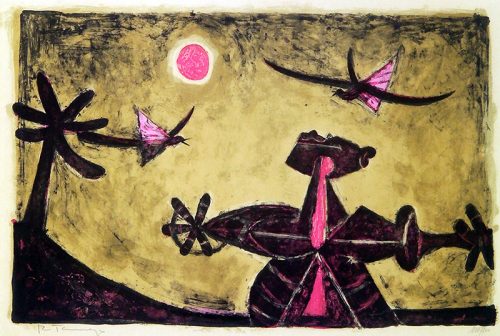 Rufino Tamayo, Paisaje Azteque, 1950; litografía a color