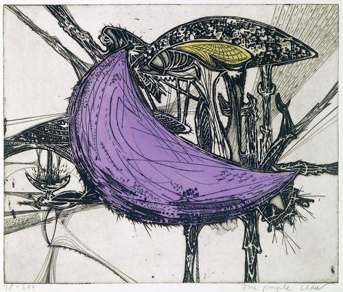 Gabor Paterdi, Purple Claw, 1952; punta seca y aguatinta